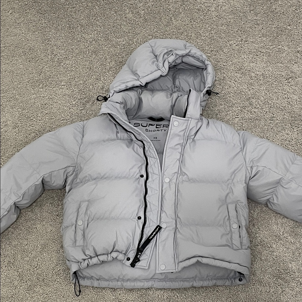 Aritzia Light Gray Puffer Shorty Coat